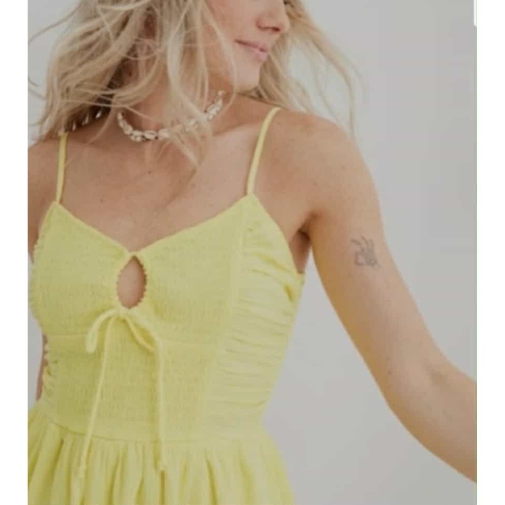 Aerie Yellow Smocked short romper